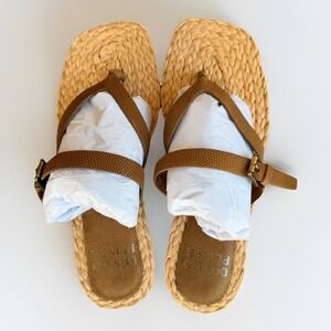 Donald Pliner Heathromo Sandal Women's 6.5M Tan Metallic Lizard Straw Thong